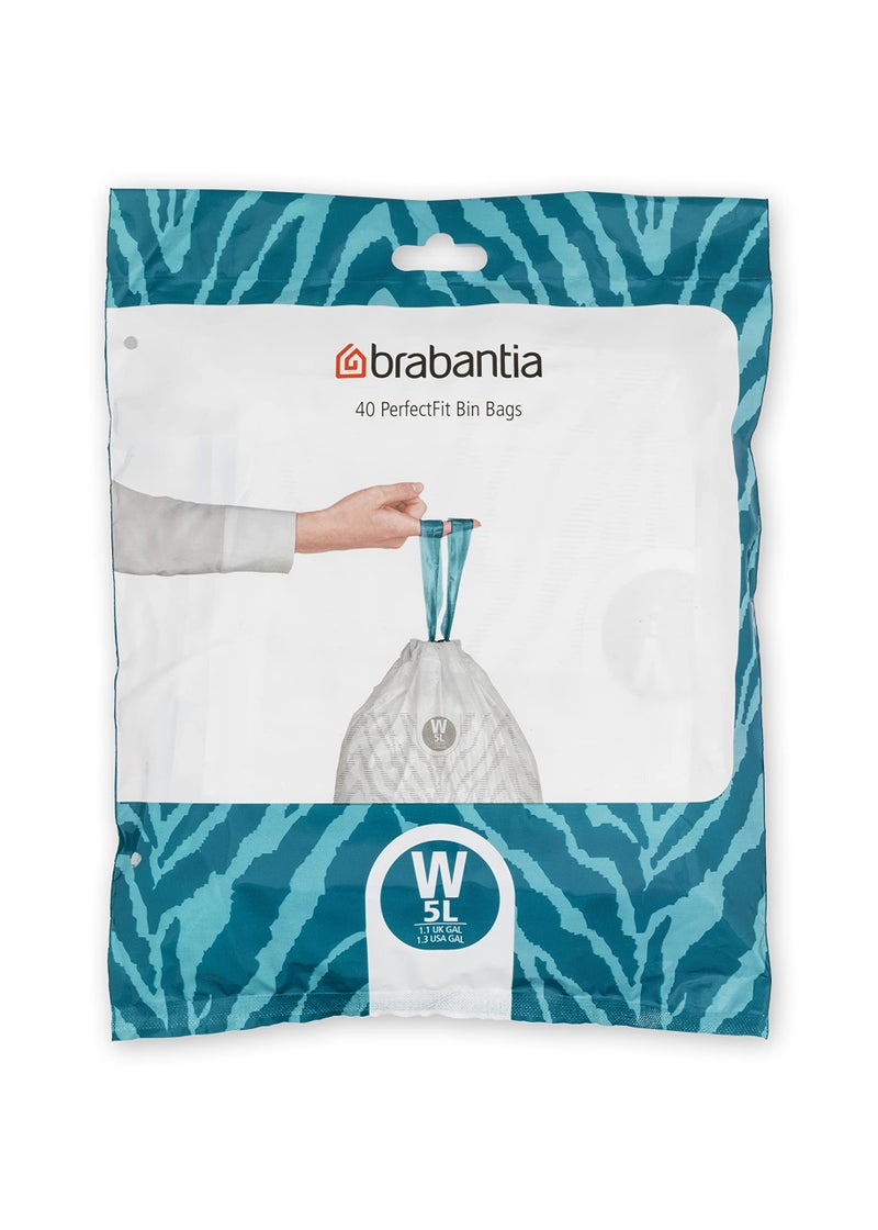 Brabantia PerfectFit Trash Bags Size W13 Gal Thick Plastic Trash Can Liners with Drawstring Handles 40 Bags